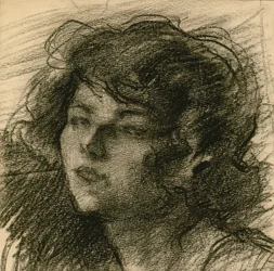 Portrait of a young woman, chin slightly raised, c.1900